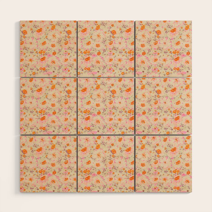 Faded Floral  - Pink / Citrus Wood Wall Art
