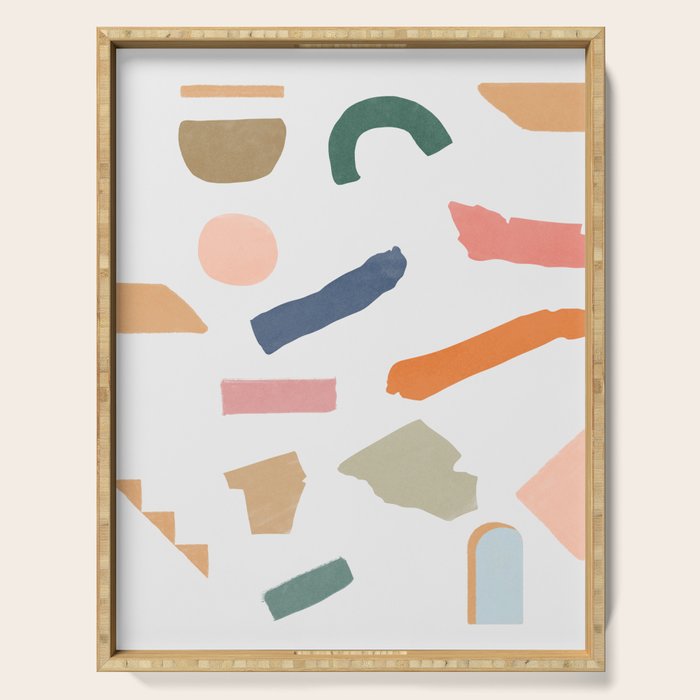 Mix Of Color Shapes Happy Artwork Serving Tray