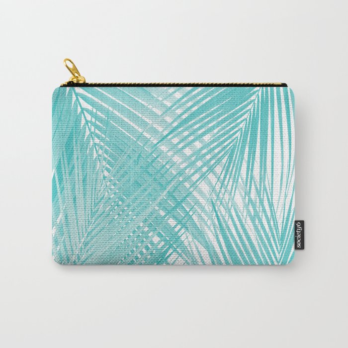Soft Turquoise Palm Leaves Dream - Cali Summer Vibes #3 #Tropical #Decor #Art Carry All Pouch