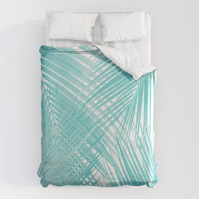 Soft Turquoise Palm Leaves Dream - Cali Summer Vibes #3 #Tropical #Decor #Art Duvet Cover