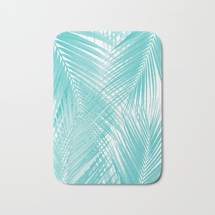 Soft Turquoise Palm Leaves Dream - Cali Summer Vibes #3 #Tropical #Decor #Art Bath Mat