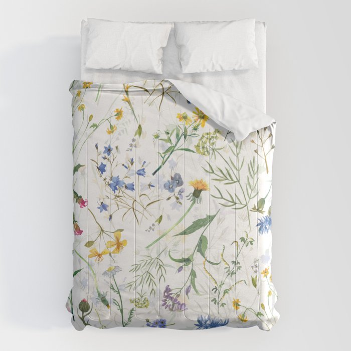 Scandinavian Midsummer Blue And Yellow Wildflowers Meadow  Comforter