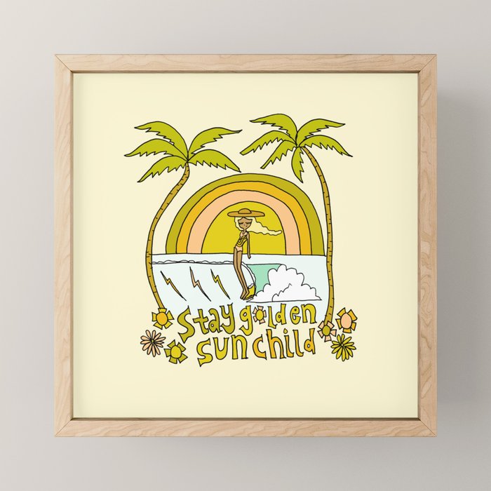 Stay Golden Sun Child //Retro Surf Art By Surfy Birdy Mini Art Print