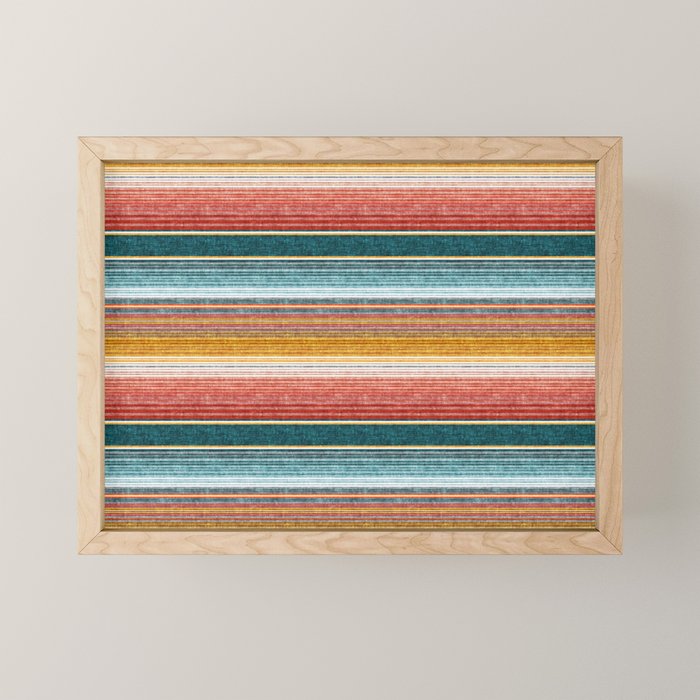 Serape Southwest Stripe - Orange & Teal Mini Art Print