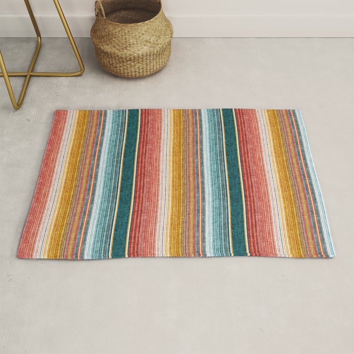Serape Southwest Stripe - Orange & Teal Rug