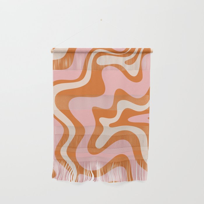 Liquid Swirl Retro Abstract Pattern In Orange Pink Cream Wall Hanging