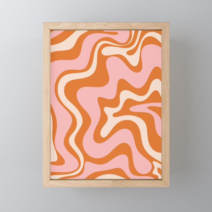 Liquid Swirl Retro Abstract Pattern In Orange Pink Cream Mini Art Print