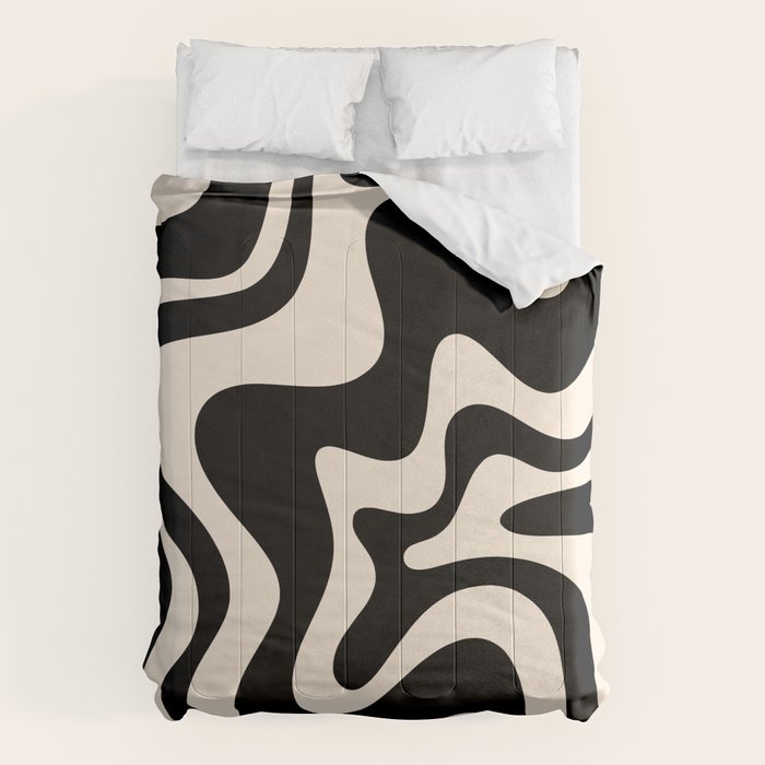 Retro Liquid Swirl Abstract In Black And Almond Cream  Comforter