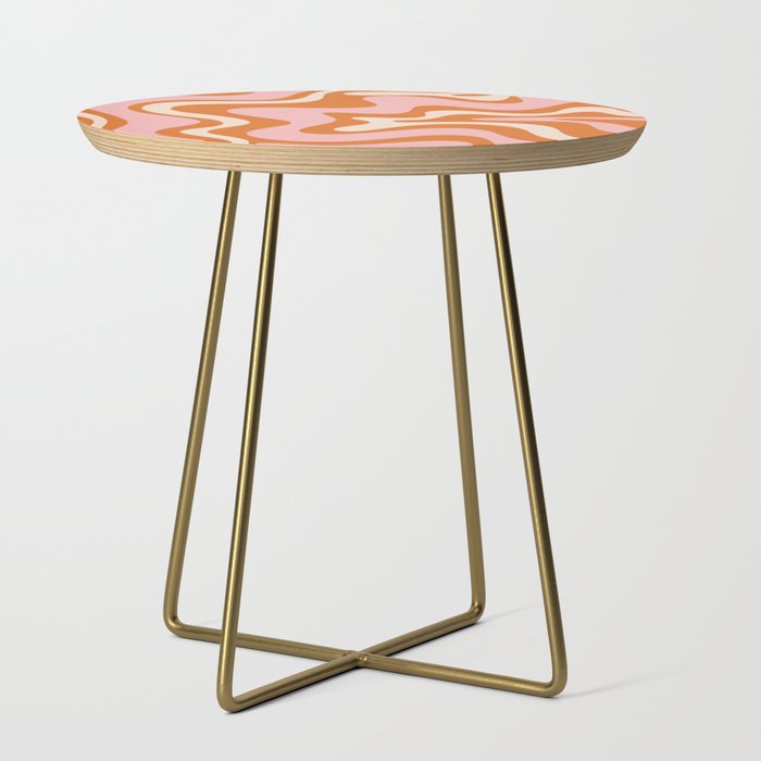 Liquid Swirl Retro Abstract Pattern In Orange Pink Cream Side Table
