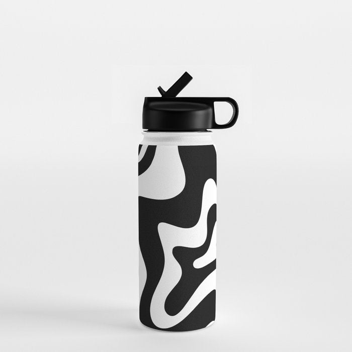 Liquid Swirl Abstract Pattern In Black And White Water Bottle