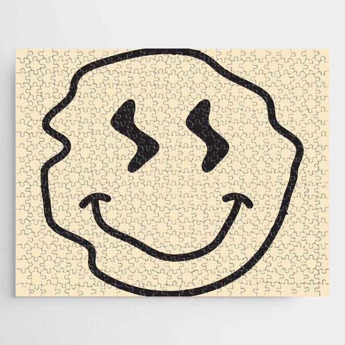 Wonky Smiley Face - Black And Cream Jigsaw Puzzle