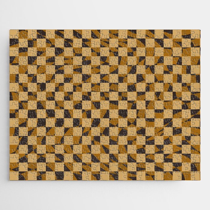 Abstract Checked In Golden Ochre Jigsaw Puzzle