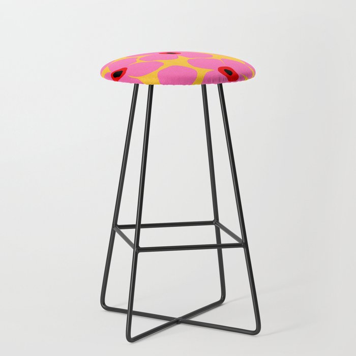 Abstract Pink Flowers With Yellow Background Stool