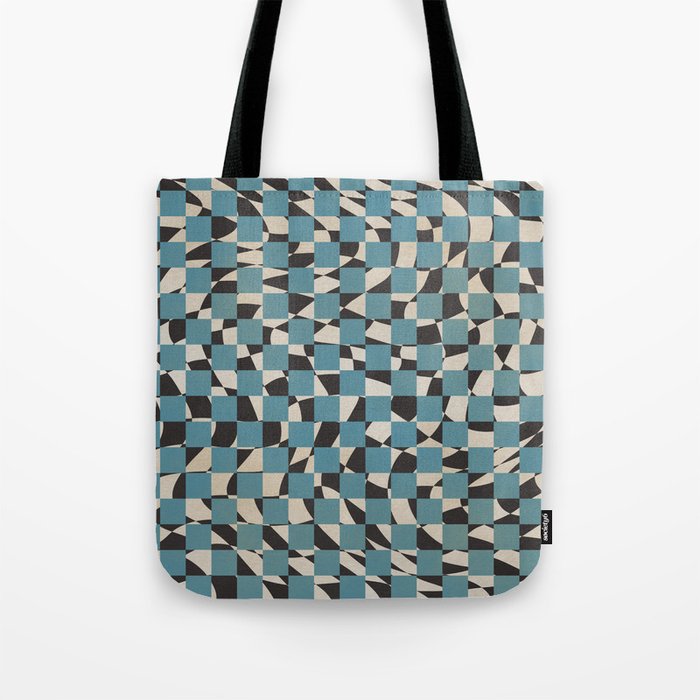 Abstract Checked Blue And Black Tote Bag