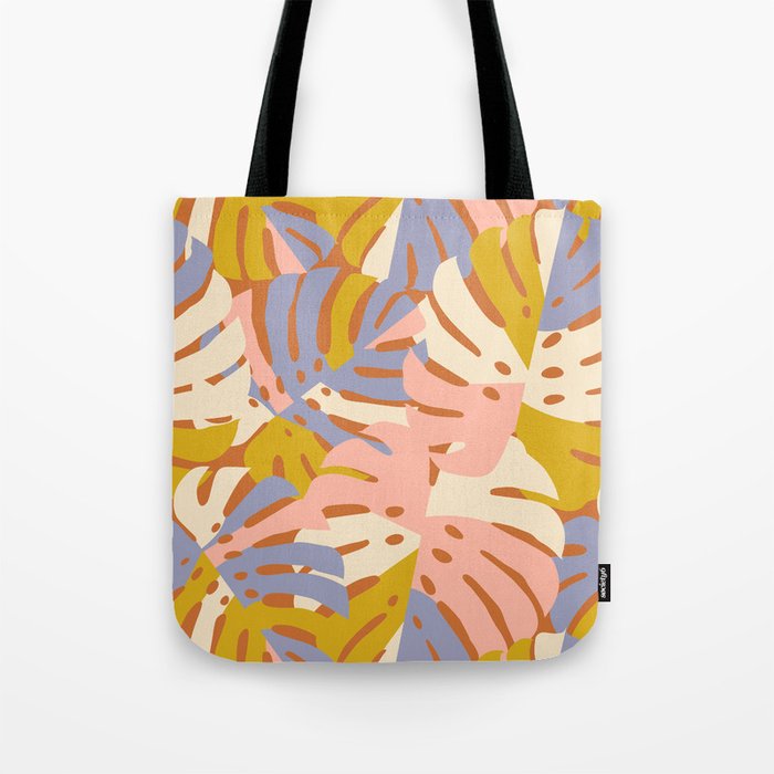 Color Block Monstera Pink + Lavender Tote Bag
