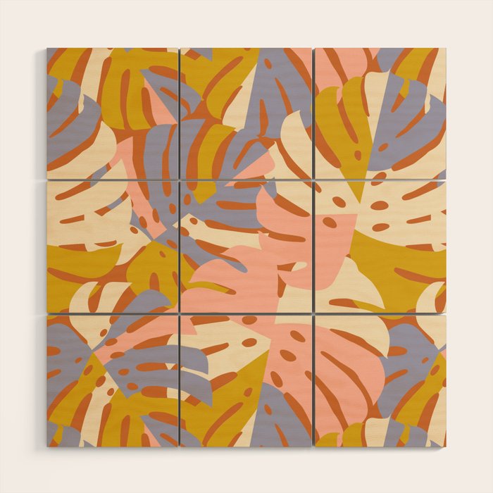 Color Block Monstera Pink + Lavender Wood Wall Art