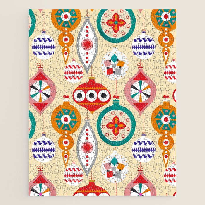 Retro Christmas Ornaments Pattern Jigsaw Puzzle