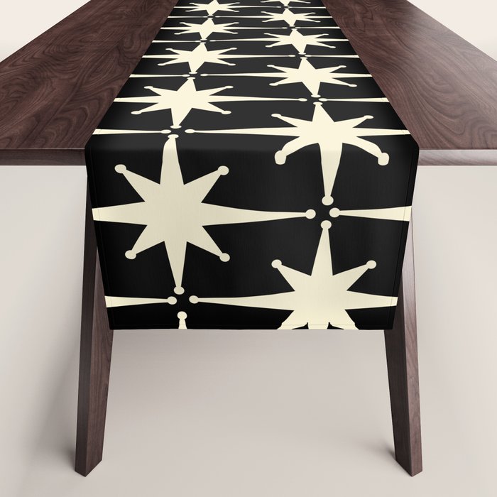 Midcentury Modern Atomic Age Starburst Pattern In Retro Cream And Black Table Runner