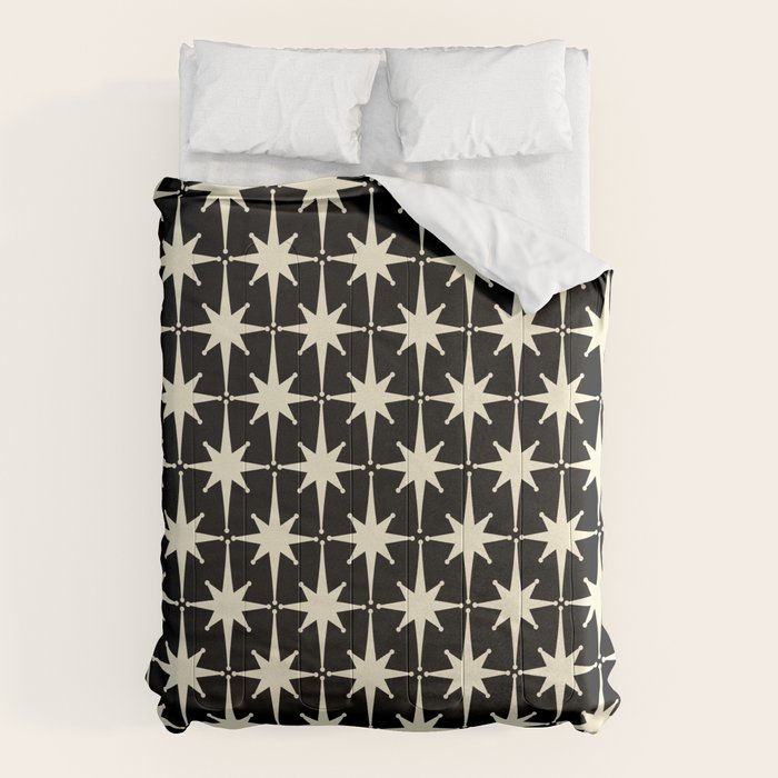 Midcentury Modern Atomic Age Starburst Pattern In Retro Cream And Black Comforter
