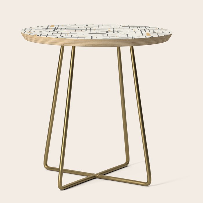 Mid-Century Modern Kinetikos Pattern In Charcoal Gray, Muted Mustard Gold, And Cream Side Table