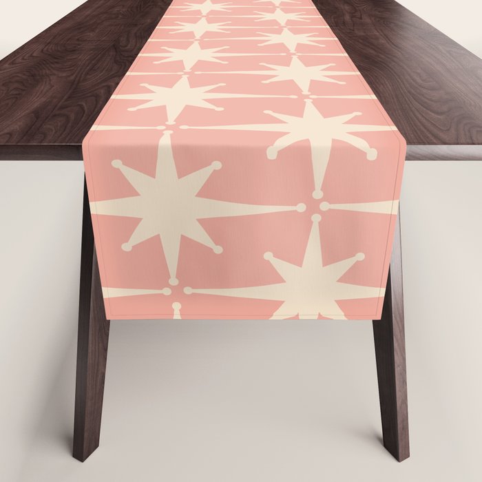 Atomic Age 1950s Retro Starburst Pattern In Cream And Blush Pink  Table Runner