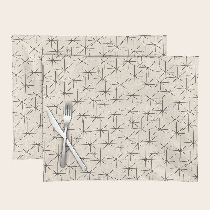Stella - Atomic Age Mid Century Modern Starburst Pattern In Charcoal Gray And Almond Cream Placemat