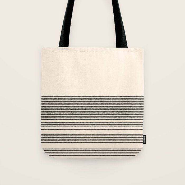 Organic Stripes - Minimalist Textured Line Pattern In Black And Almond Cream Tote Bag