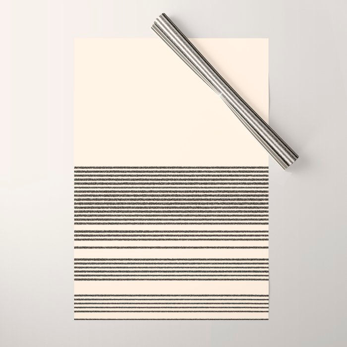 Organic Stripes - Minimalist Textured Line Pattern In Black And Almond Cream Wrapping Paper