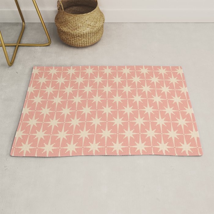 Atomic Age 1950s Retro Starburst Pattern In Cream And Blush Pink  Rug