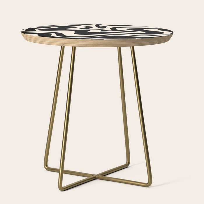 Retro Liquid Swirl Abstract Pattern 3 In Black And Almond Cream Side Table