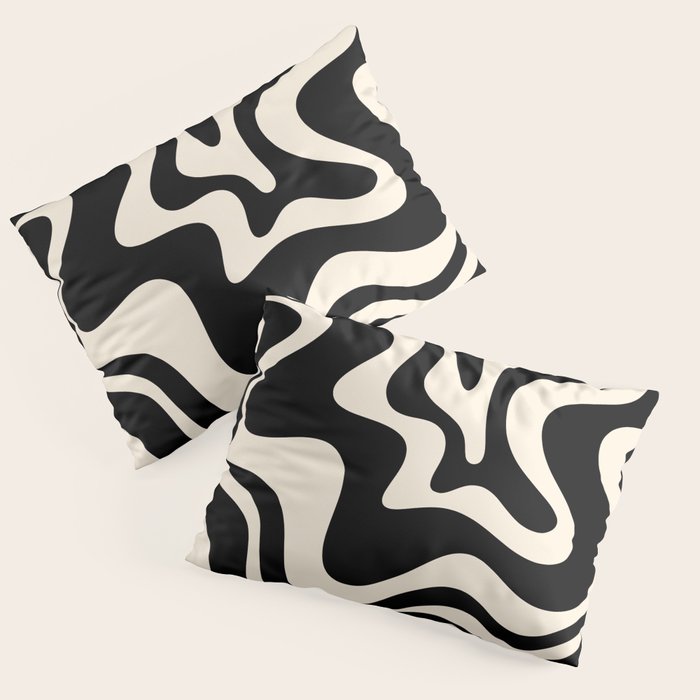 Retro Liquid Swirl Abstract Pattern 3 In Black And Almond Cream Pillow Sham