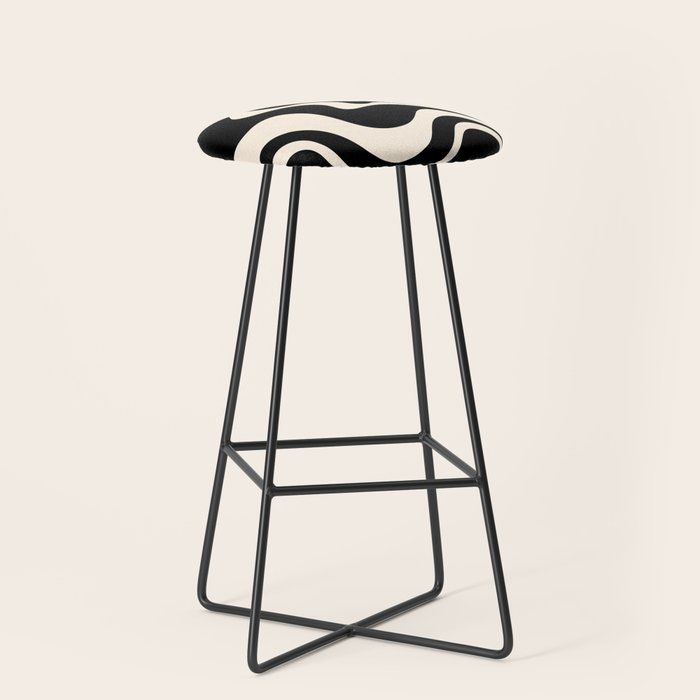 Retro Liquid Swirl Abstract Pattern 3 In Black And Almond Cream Stool