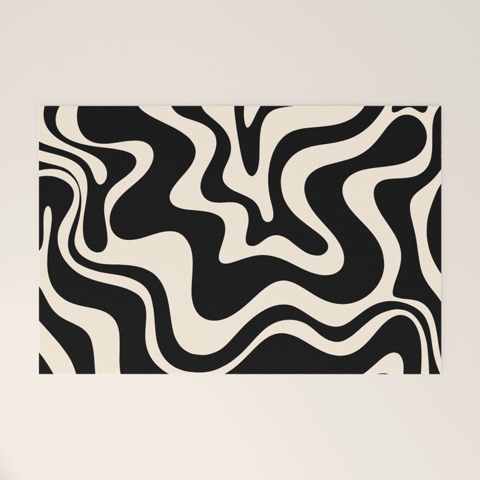 Retro Liquid Swirl Abstract Pattern 3 In Black And Almond Cream Welcome Mat