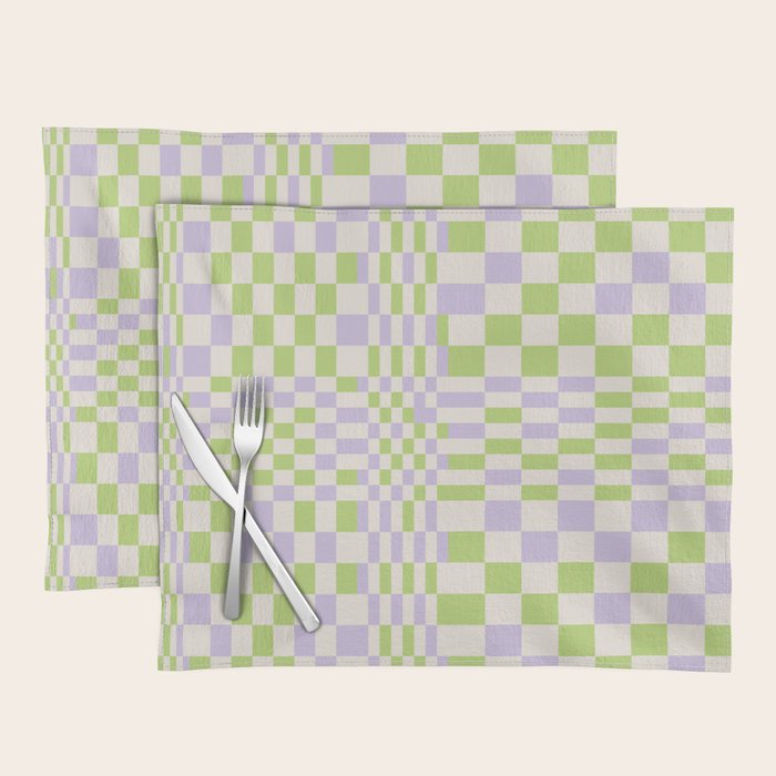 Happy Colorful Checkered Pattern Green And Lilac Placemat