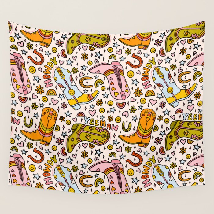 Rainbow Cowboy Boots Print Wall Tapestry