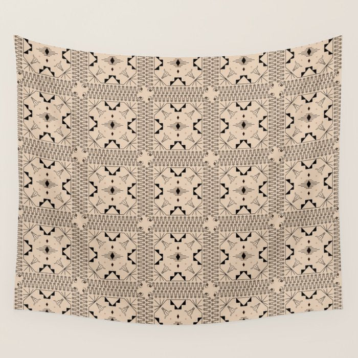 Lost Desert Tile - Black & Camel Wall Tapestry