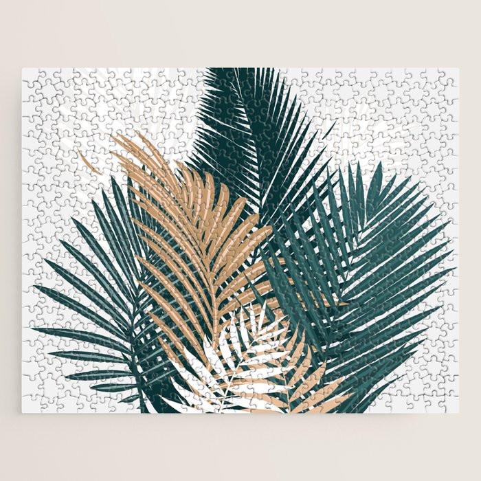 Gold And Green Palm Leaves Jigsaw Puzzle
