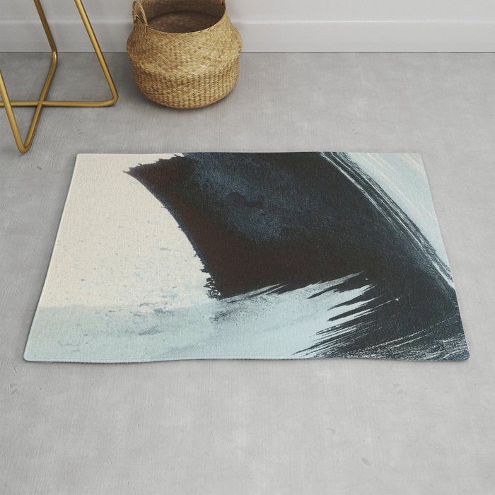 Like A Gentle Hurricane [2]: A Minimal, Abstract Piece In Blues And White By Alyssa Hamilton Art Rug