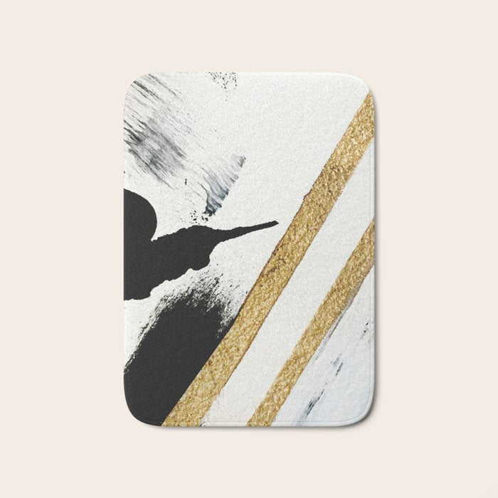 Armor [8]: A Minimal Abstract Piece In Black White And Gold By Alyssa Hamilton Art Bath Mat