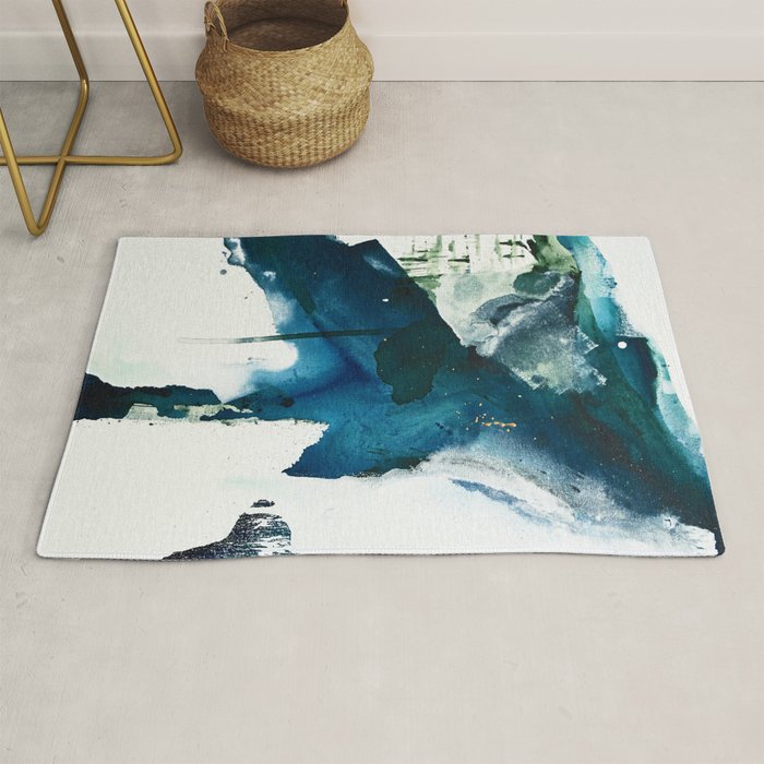 Untamed: A Pretty, Minimal, Abstract Painting In Blue, White And Gold By Alyssa Hamilton Art  Rug
