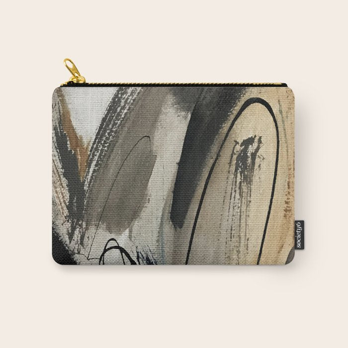 Drift [5]: A Neutral Abstract Mixed Media Piece In Black, White, Gray, Brown Carry All Pouch