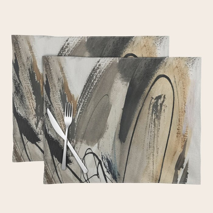 Drift [5]: A Neutral Abstract Mixed Media Piece In Black, White, Gray, Brown Placemat