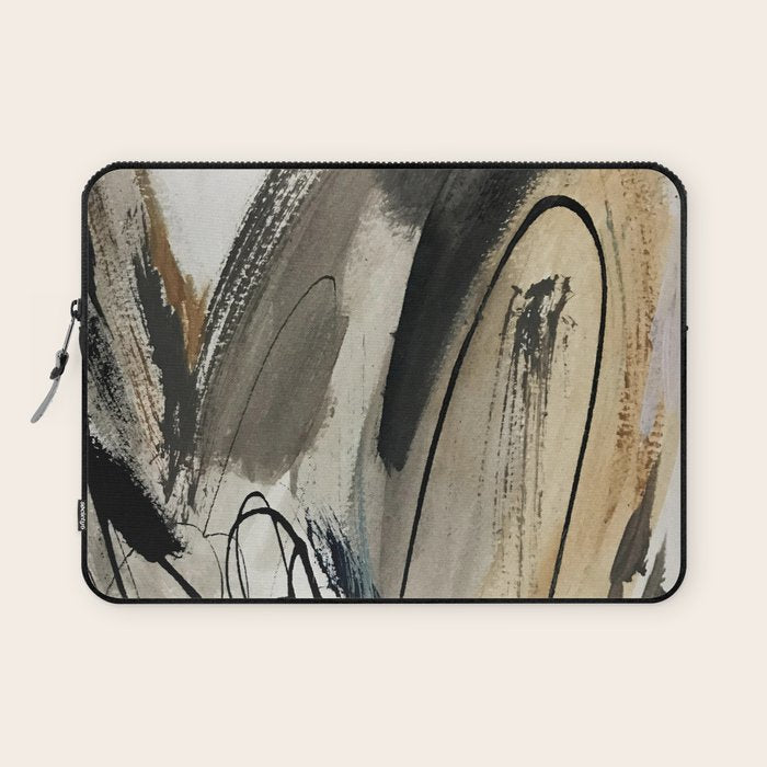 Drift [5]: A Neutral Abstract Mixed Media Piece In Black, White, Gray, Brown Laptop Sleeve