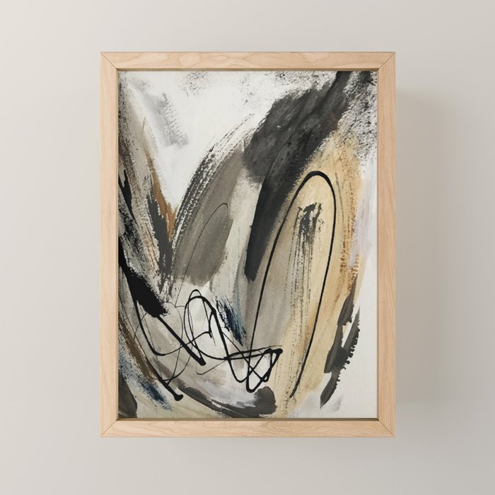 Drift [5]: A Neutral Abstract Mixed Media Piece In Black, White, Gray, Brown Mini Art Print