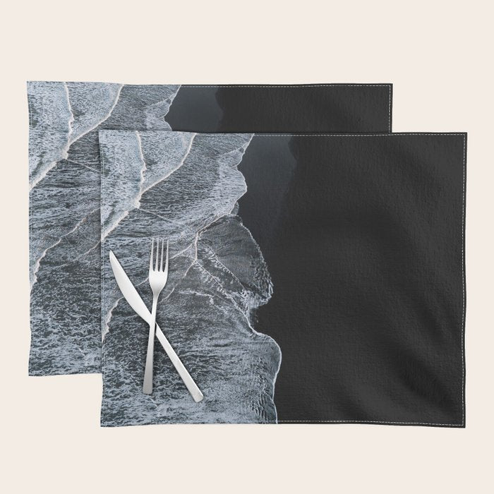 Waves On A Black Sand Beach In Iceland - Minimalist Landscape Photography Placemat