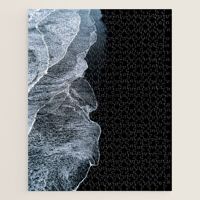 Waves On A Black Sand Beach In Iceland - Minimalist Landscape Photography Jigsaw Puzzle