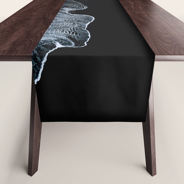Waves On A Black Sand Beach In Iceland - Minimalist Landscape Photography Table Runner