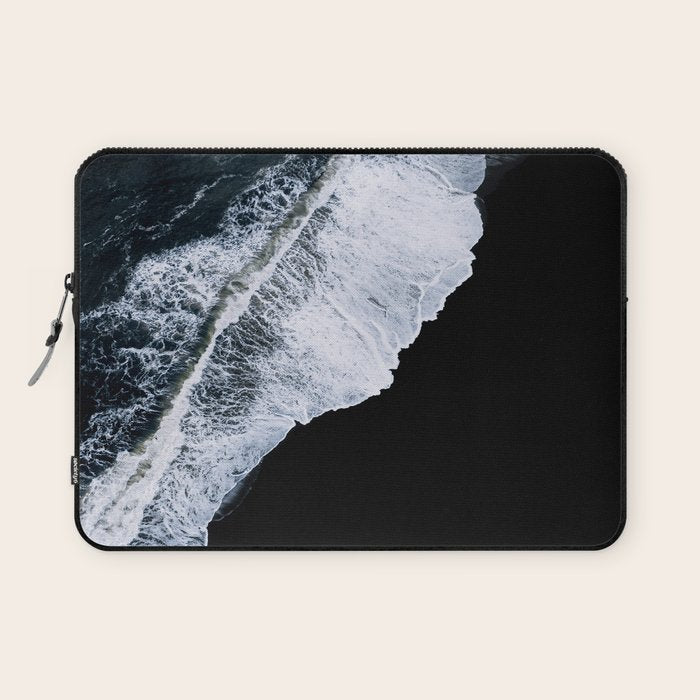 Waves Crashing On A Black Sand Beach - Minimal Landscape Photography Laptop Sleeve