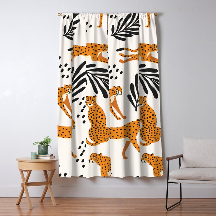 Cheetahs Pattern On White Window Curtain