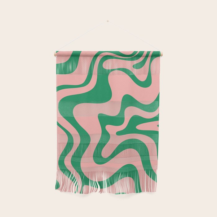 Liquid Swirl Retro Abstract Pattern In Pink And Bright Green Wall Hanging